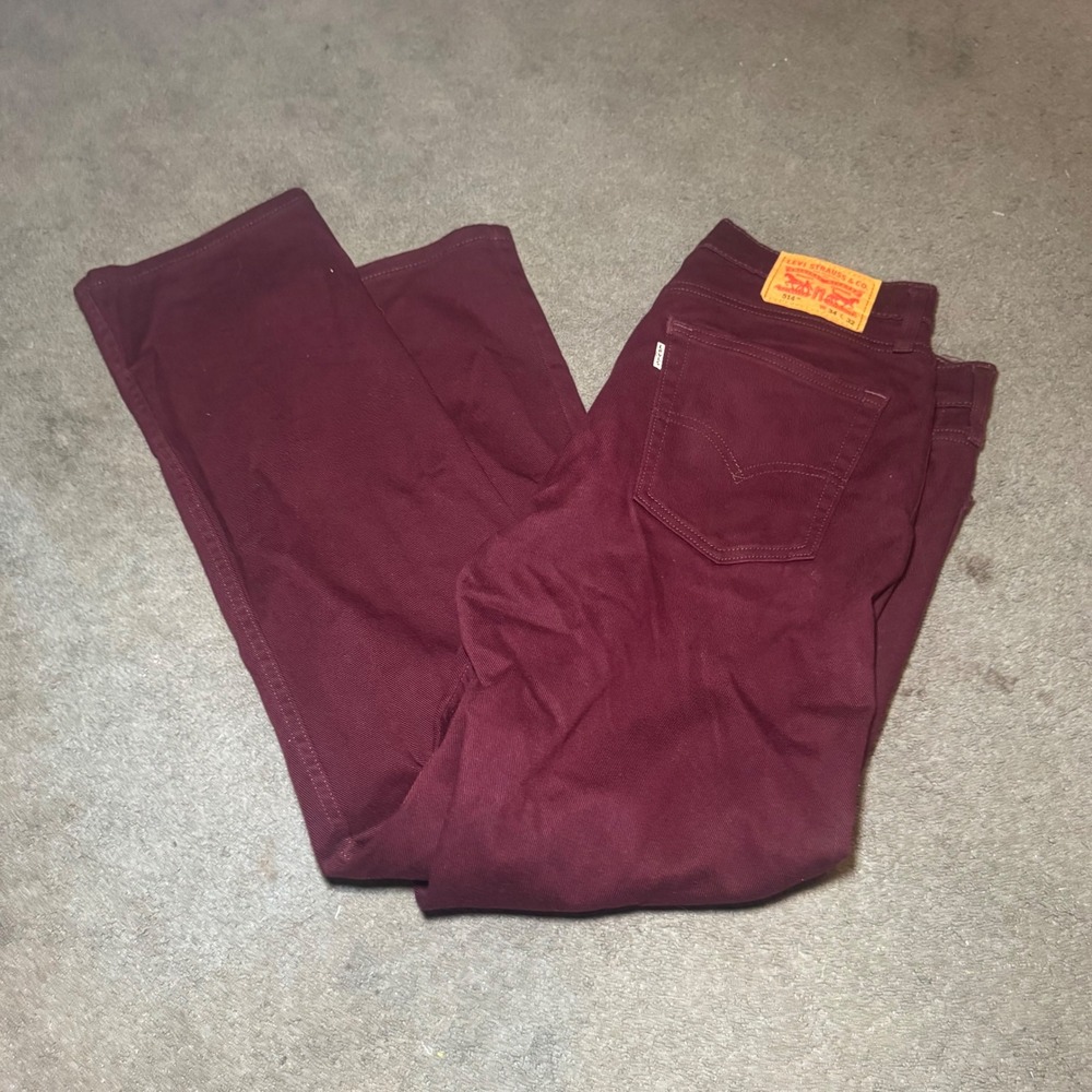 Levis 514 Straight Fit Jeans Mens 34x32 Burgundy Maroon Red Denim Pants
